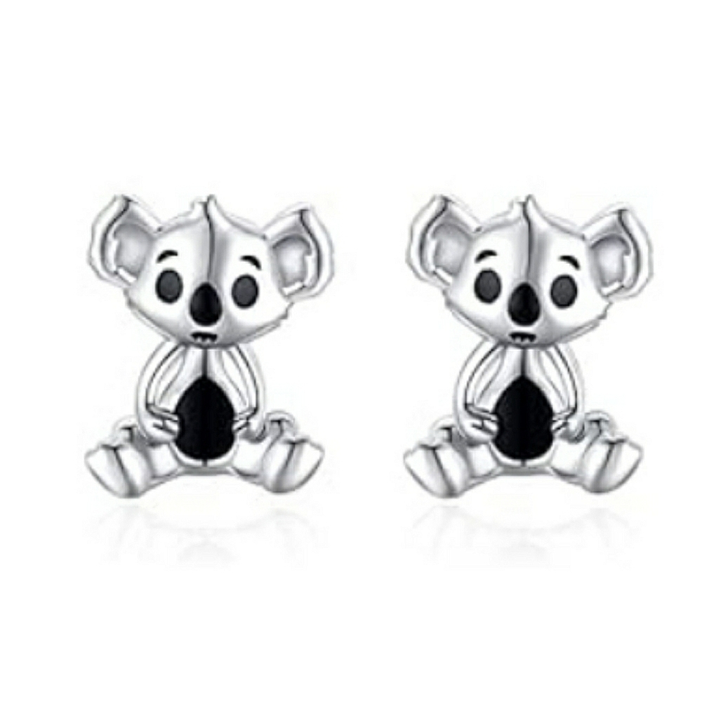 Odinstone 925 Sterling Silver Koala Stud Pierced Earrings